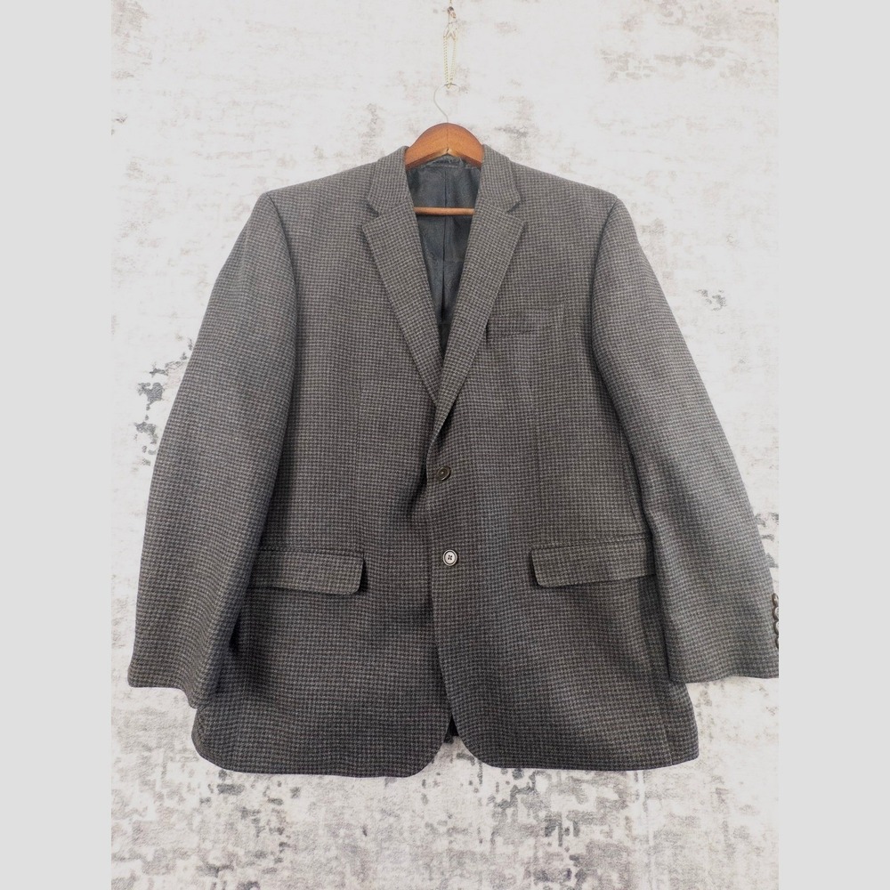 Lauren Ralph Lauren Mens 44R Blue Black Houndstooth Wool‎ Cashmere Blazer Jacket